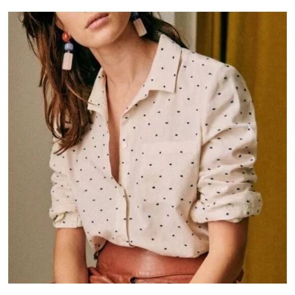 Sezane 'Tomboy' Shirt in Plumetis Ecru/Blue sz 32/US 0 - Picture 1 of 5